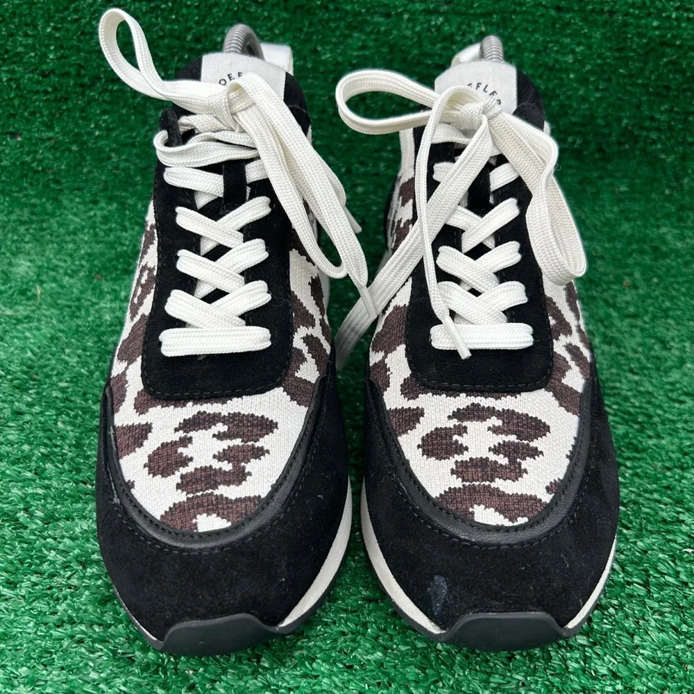Loeffler Randall Kinane Leopard Print Knit Suede Sneakers Womens‎ 8M Black White